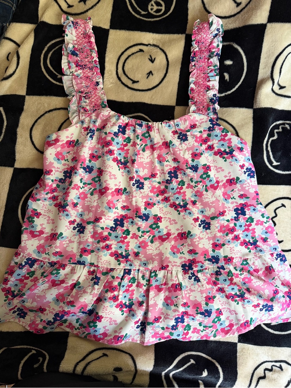 Joy Joy Pink Floral Ruffle Strap Tank Top